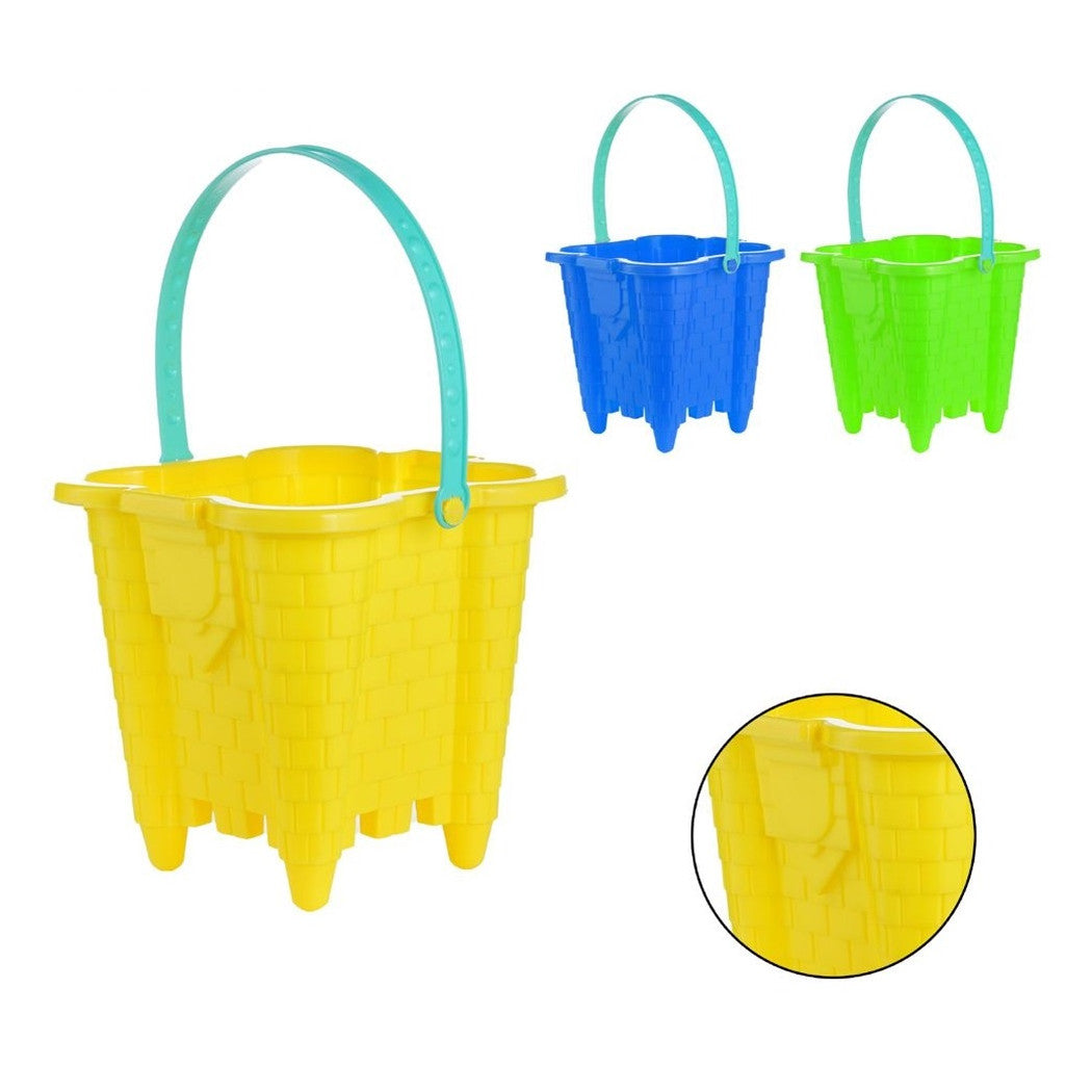 Trade Shop - Secchiello Da Spiaggia A Forma Di Castello In Plastica Colorata Gioco Mare 17x17cm 618581 -