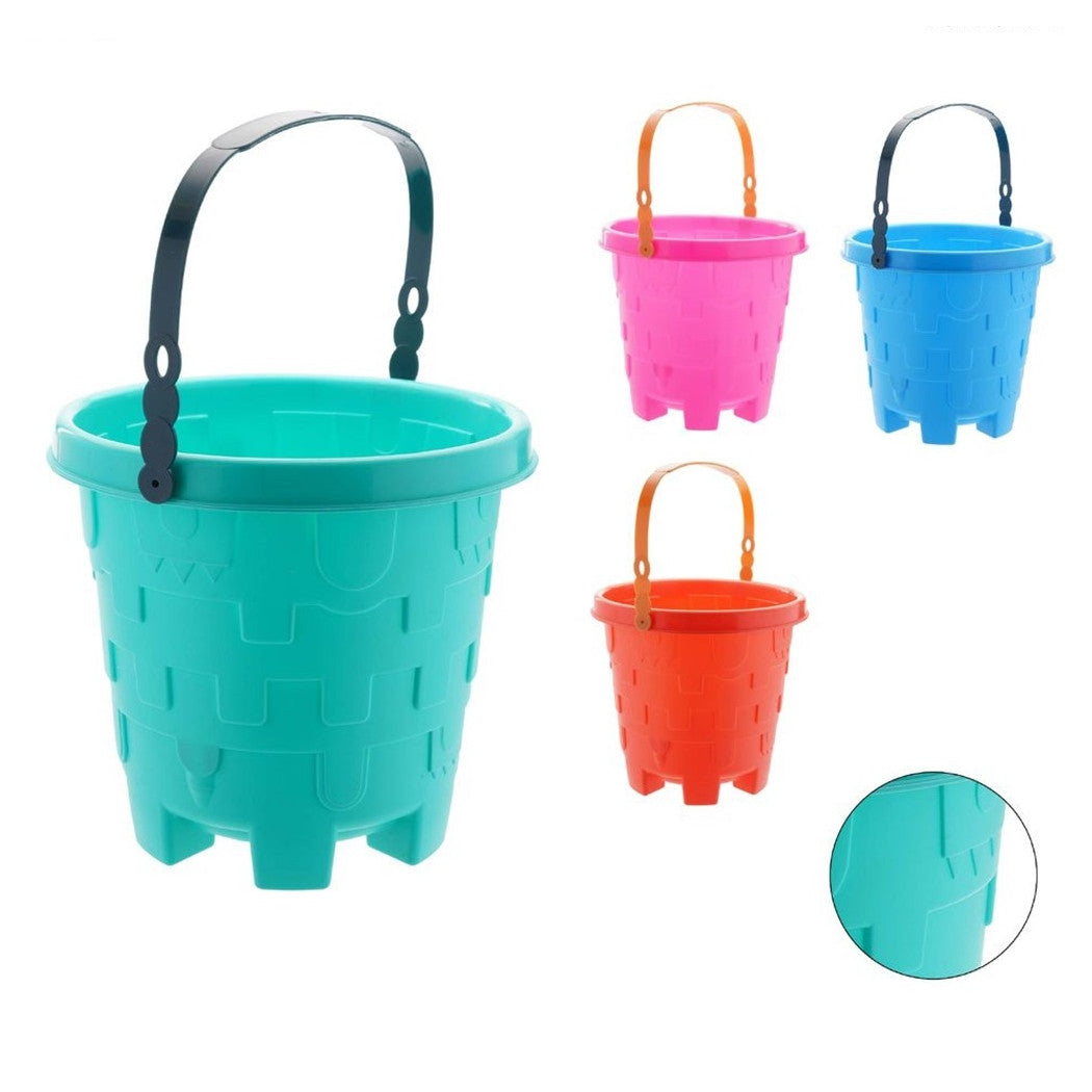 Trade Shop - Secchiello Da Spiaggia Secchio Con Motivo Castello In Plastica Colorata 18x18cm 618579 -
