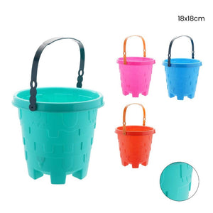 Trade Shop - Secchiello Da Spiaggia Secchio Con Motivo Castello In Plastica Colorata 18x18cm 618579 -