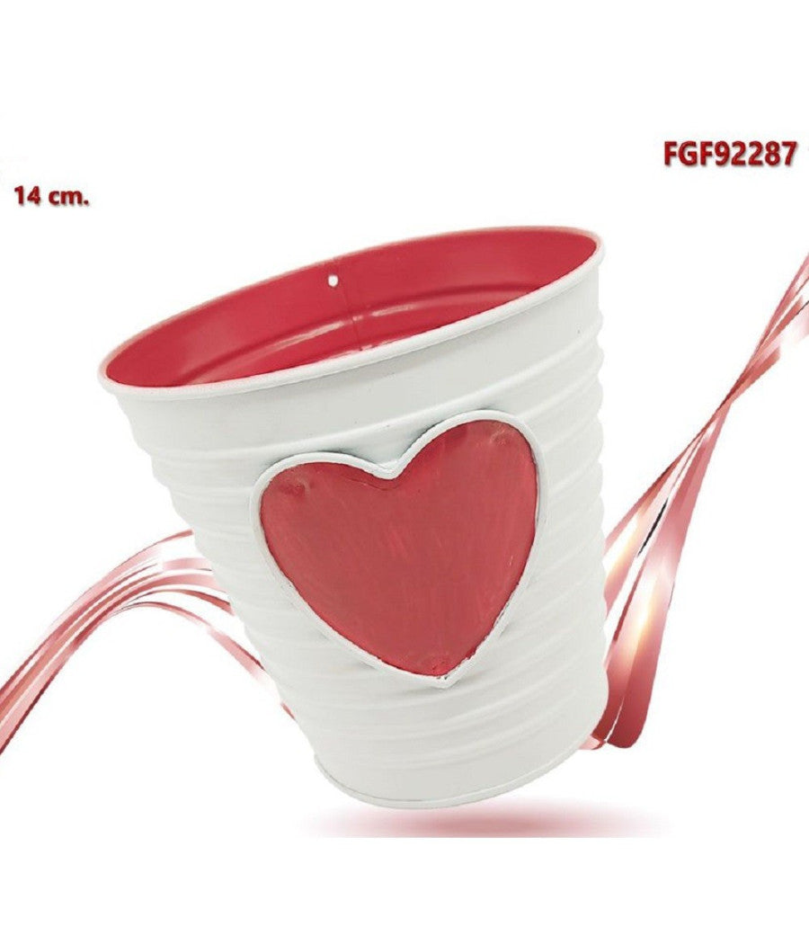 Secchiello Decorativo Cuore Rosso In Latta 14 Cm Idea Regalo San Valentino 92287         