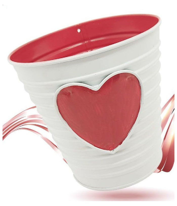 Secchiello Decorativo Cuore Rosso In Latta 14 Cm Idea Regalo San Valentino 92287         