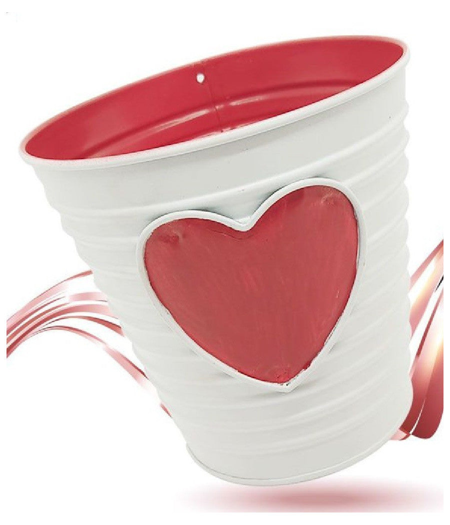 Secchiello Decorativo Cuore Rosso In Latta 14 Cm Idea Regalo San Valentino 92287         