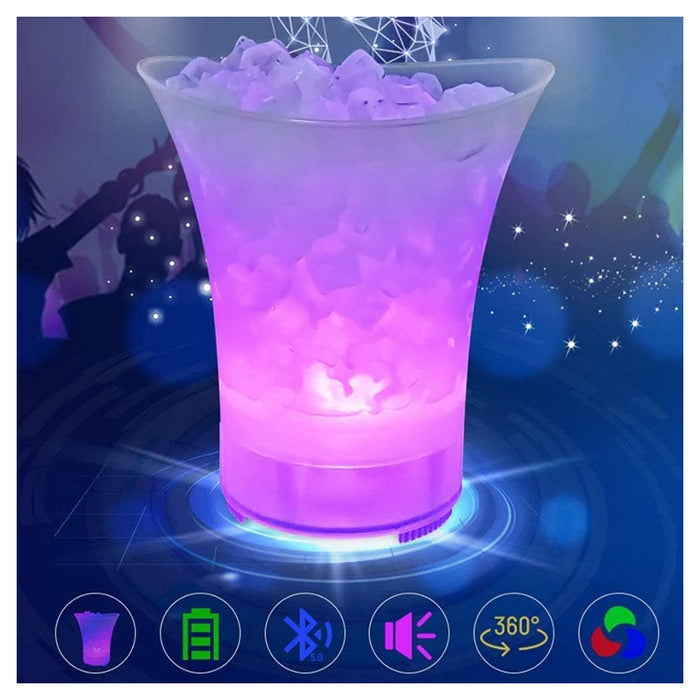 Trade Shop - Secchiello Per Ghiaccio A Led Altoparlante Bluetooth Wireless Portatile Spiaggia Feste         