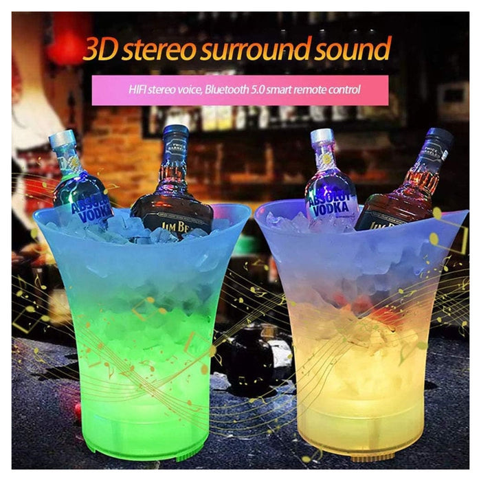 Trade Shop - Secchiello Per Ghiaccio A Led Altoparlante Bluetooth Wireless Portatile Spiaggia Feste         