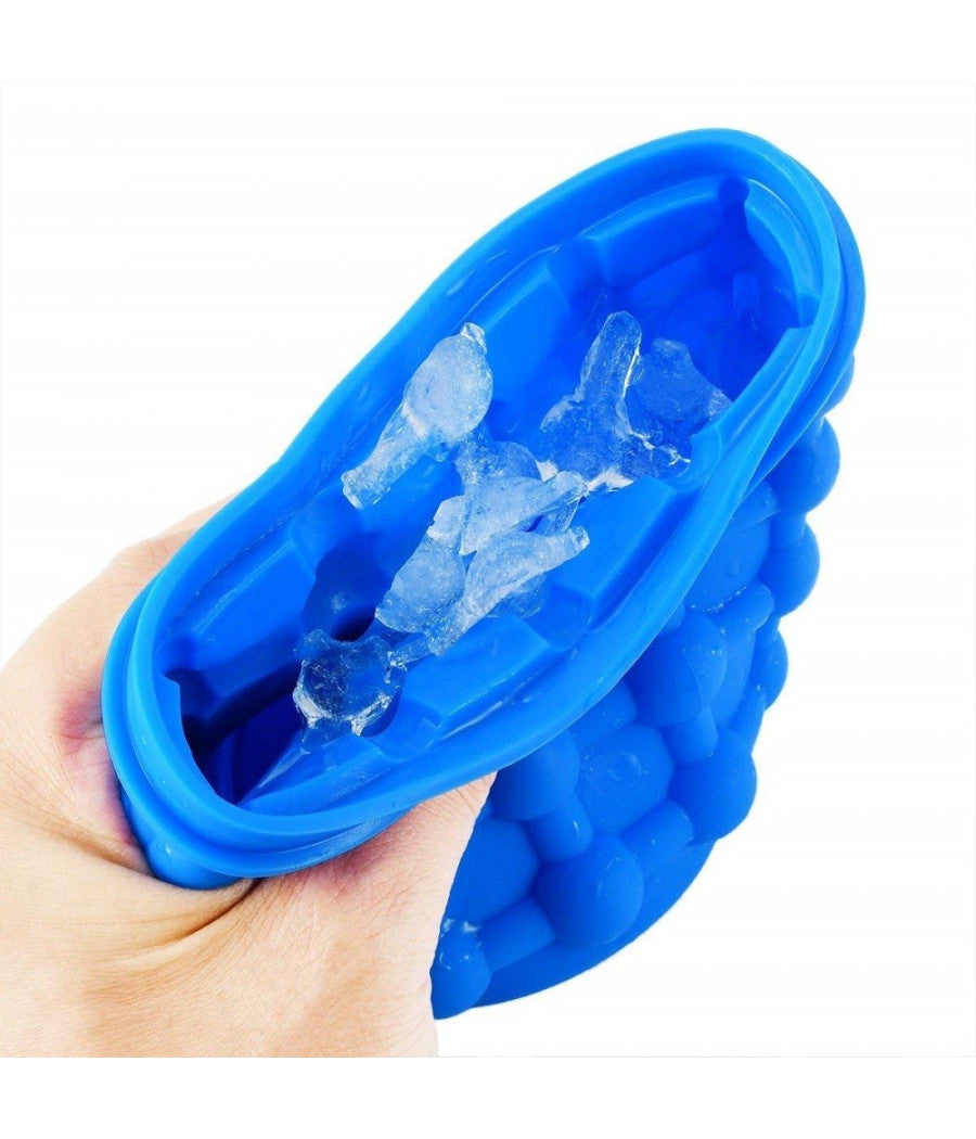 Secchiello Per Ghiaccio Silicone 2in1 Forma Ghiaccio Cubetti Salvaspazio Porta Bibita         