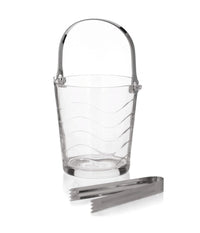 Secchiello Porta Ghiaccio In Vetro A Onde Con Pinza Manico Pieghevole Tavola         