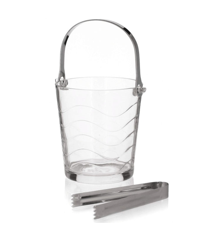 Secchiello Porta Ghiaccio In Vetro A Onde Con Pinza Manico Pieghevole Tavola         