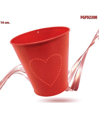 Secchiello Rosso Decorativo Latta 14cm Con Cuore Idea Regalo San Valentino 92300         