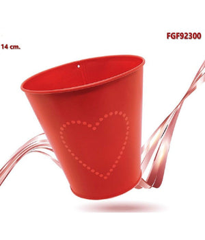 Secchiello Rosso Decorativo Latta 14cm Con Cuore Idea Regalo San Valentino 92300         