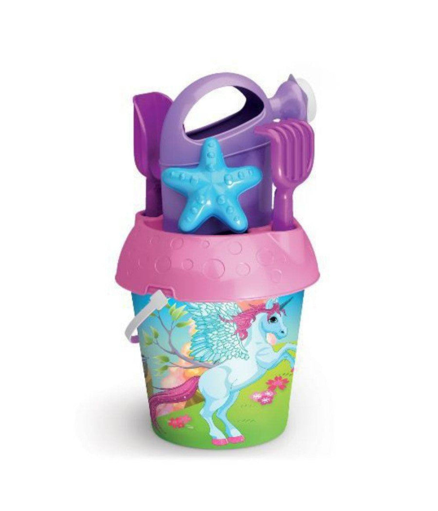 Secchiello Unicorno 18 Cm Gioco Mare Sabbia Con Formine Paletta Innaffiatoio         