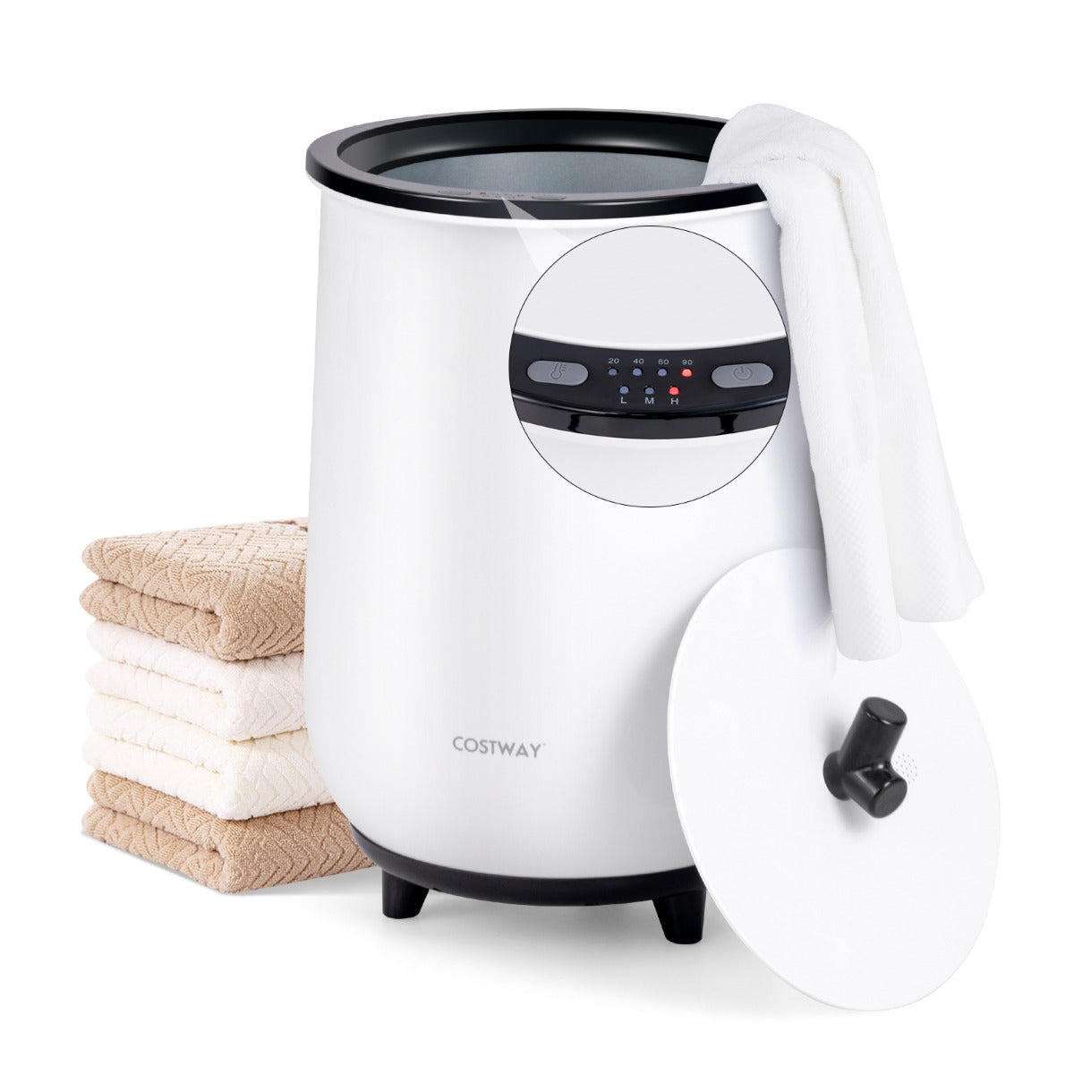 Secchiello riscaldatore di asciugamani da 20L con 3 livelli di riscaldamento timer, Secchiello grande Nero-Portasciugamani