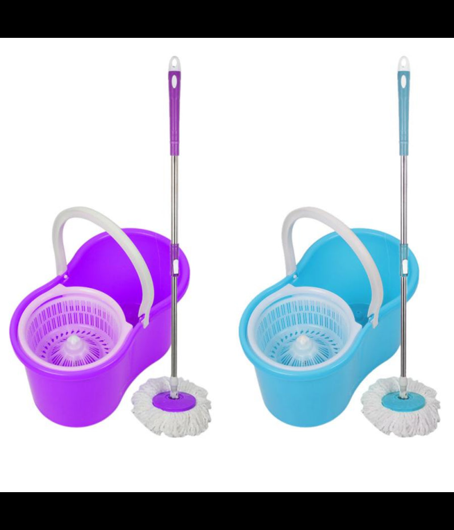 Secchio Rotante Mocio Roto Mop Cestello In Metallo Microfibra Lava Pavimenti         