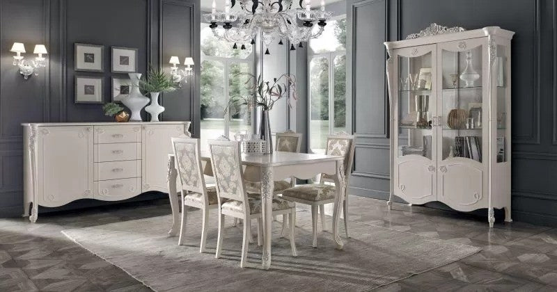 Sedia barocca imbottita legno bianco anticato 50x54x102 - Mobili 2G