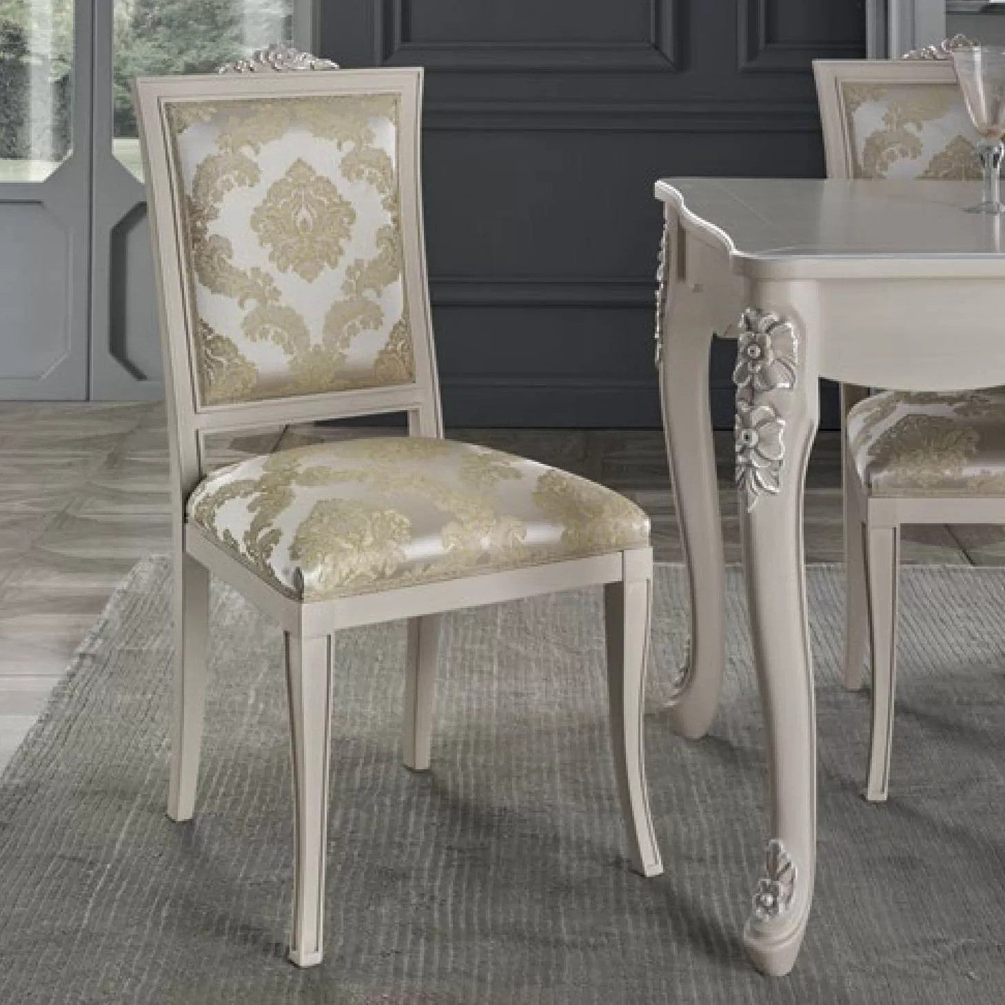 Sedia barocca imbottita legno bianco anticato 50x54x102 - Mobili 2G