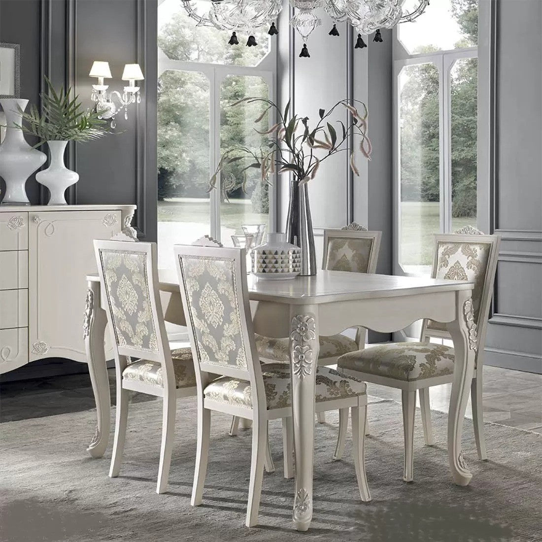 Sedia barocca imbottita legno bianco anticato 50x54x102 - Mobili 2G