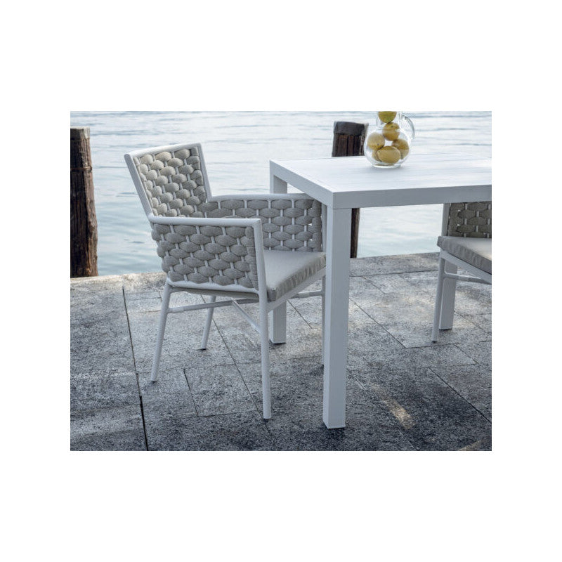 Sedia Bologna Contract In Alluminio Bianco E Corda Per Esterni Imbottita Beige Moia