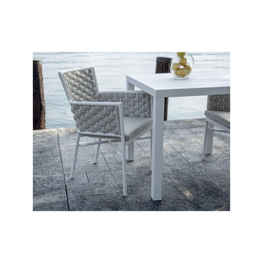 Sedia Bologna Contract In Alluminio Bianco E Corda Per Esterni Imbottita Beige Moia