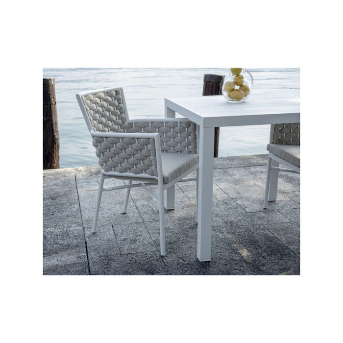 Sedia Bologna Contract In Alluminio Bianco E Corda Per Esterni Imbottita Beige Moia