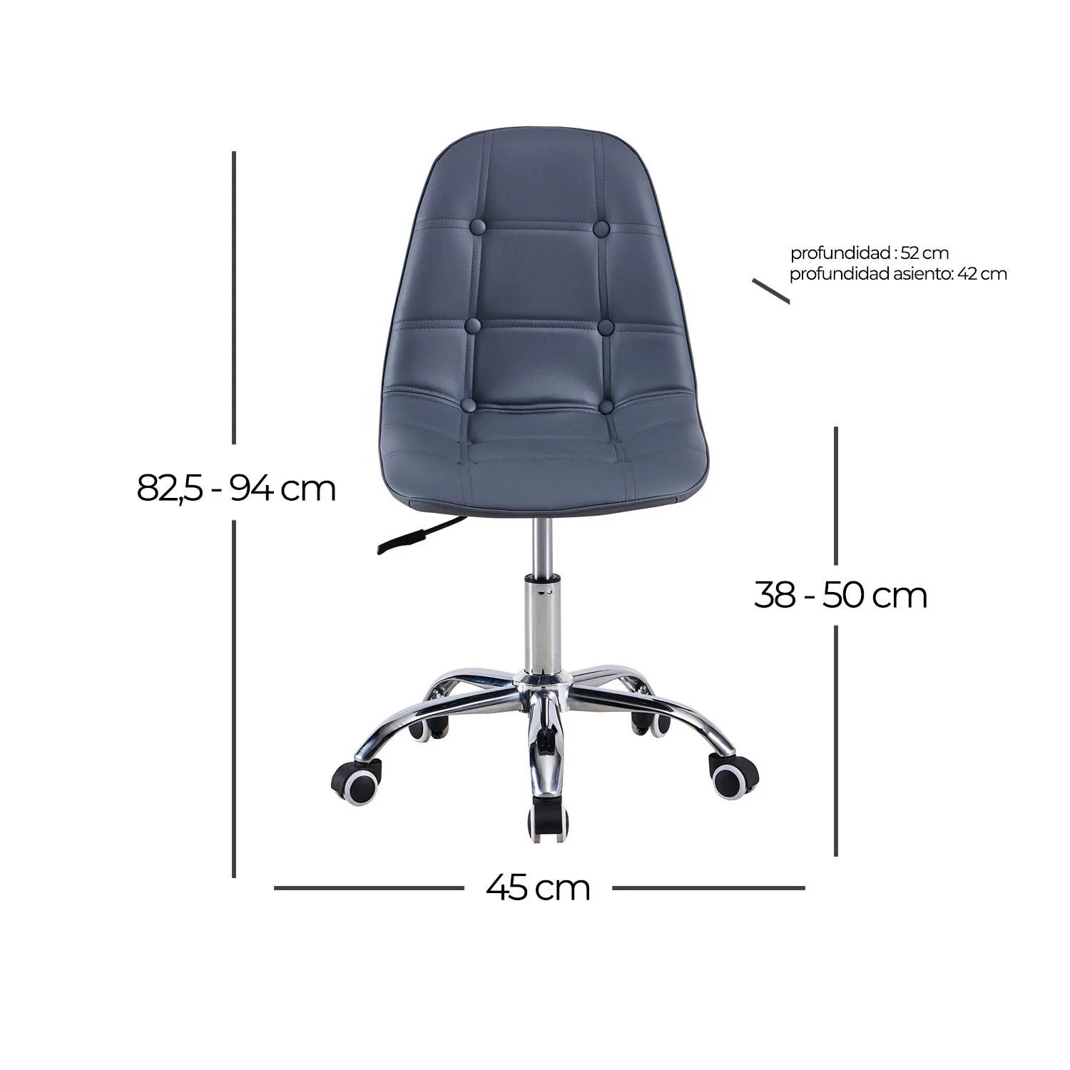 LÚZETE - SEDIA DA UFFICIO GREG CON ROTELLE GRIGIO CAPITONE