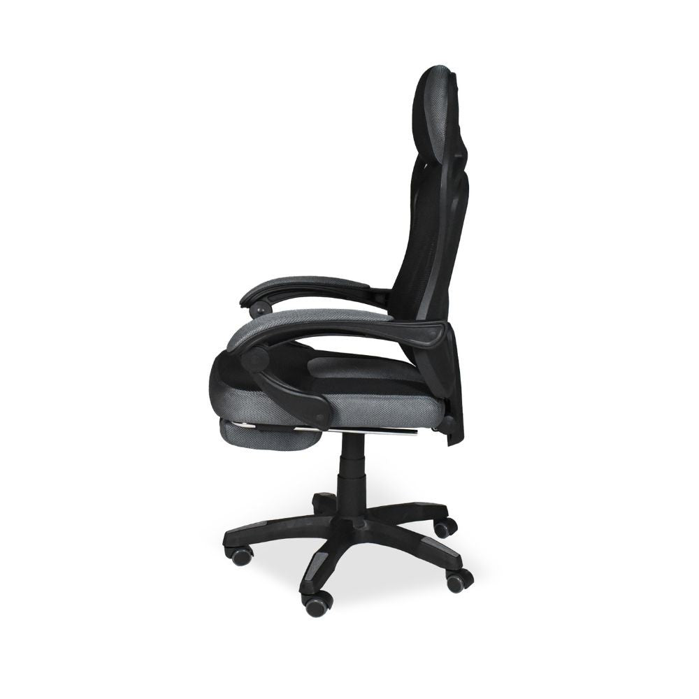 Sedia gaming Gandi con poggiapiedi estensibile e schienale in rete nero