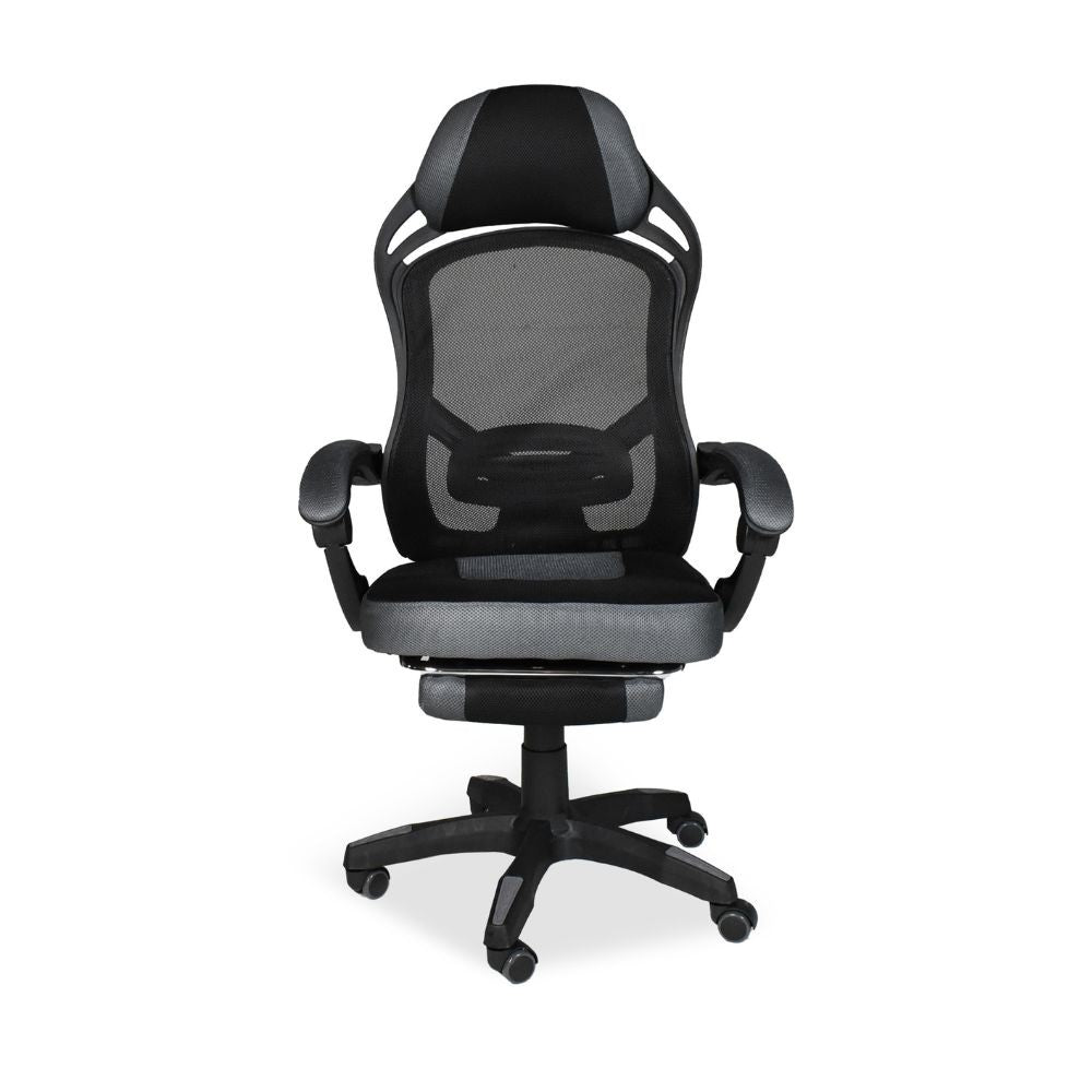 Sedia gaming Gandi con poggiapiedi estensibile e schienale in rete nero