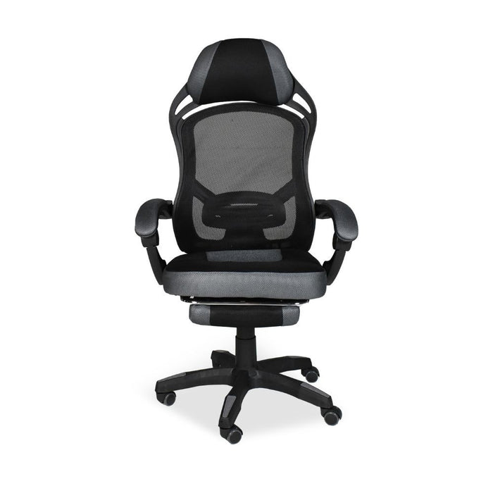 Sedia gaming Gandi con poggiapiedi estensibile e schienale in rete nero