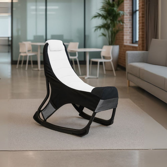 Sedia gaming Rocky in tessuto bicolore con base curva – Nero e bianco