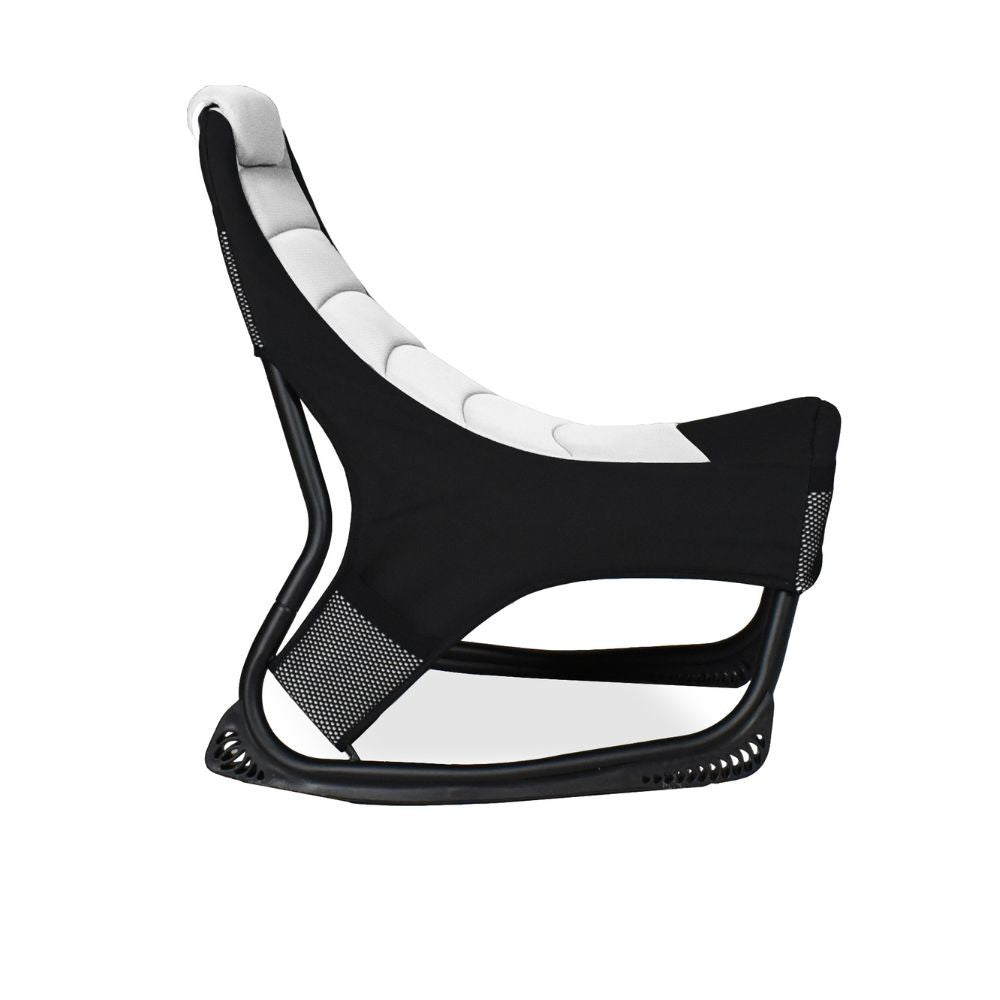 Sedia gaming Rocky in tessuto bicolore con base curva – Nero e bianco