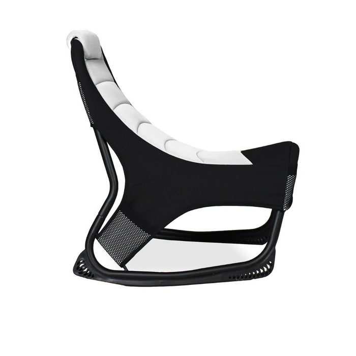 Sedia gaming Rocky in tessuto bicolore con base curva – Nero e bianco