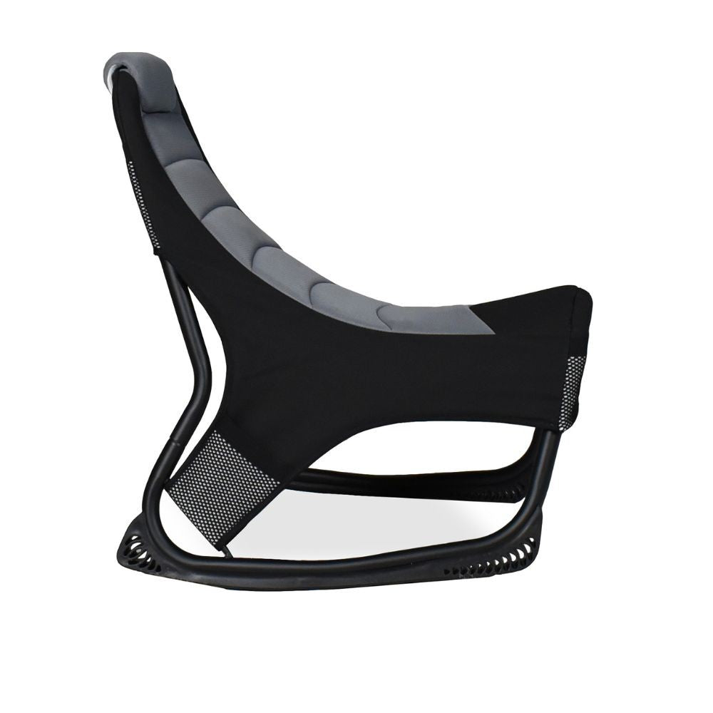 Sedia gaming Rocky in tessuto bicolore con base curva – Nero e Grigio