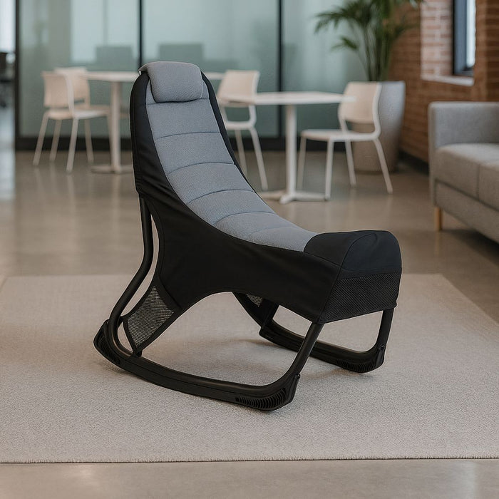 Sedia gaming Rocky in tessuto bicolore con base curva – Nero e Grigio