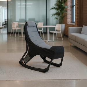 Sedia gaming Rocky in tessuto bicolore con base curva – Nero e Grigio