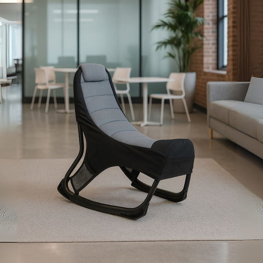 Sedia gaming Rocky in tessuto bicolore con base curva – Nero e Grigio