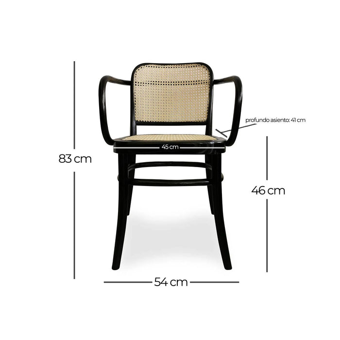 LÚZETE - SEDIA HANNAH CON BRACCIOLI IN LEGNO NERO RATTAN