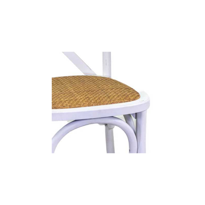 Sedia legno cross bianco antico seduta intreccio impilabile cm50x50h46,5/88