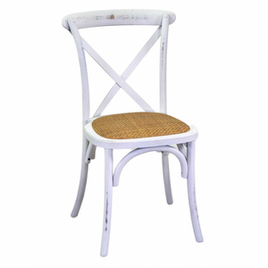 Sedia legno cross bianco antico seduta intreccio impilabile cm50x50h46,5/88