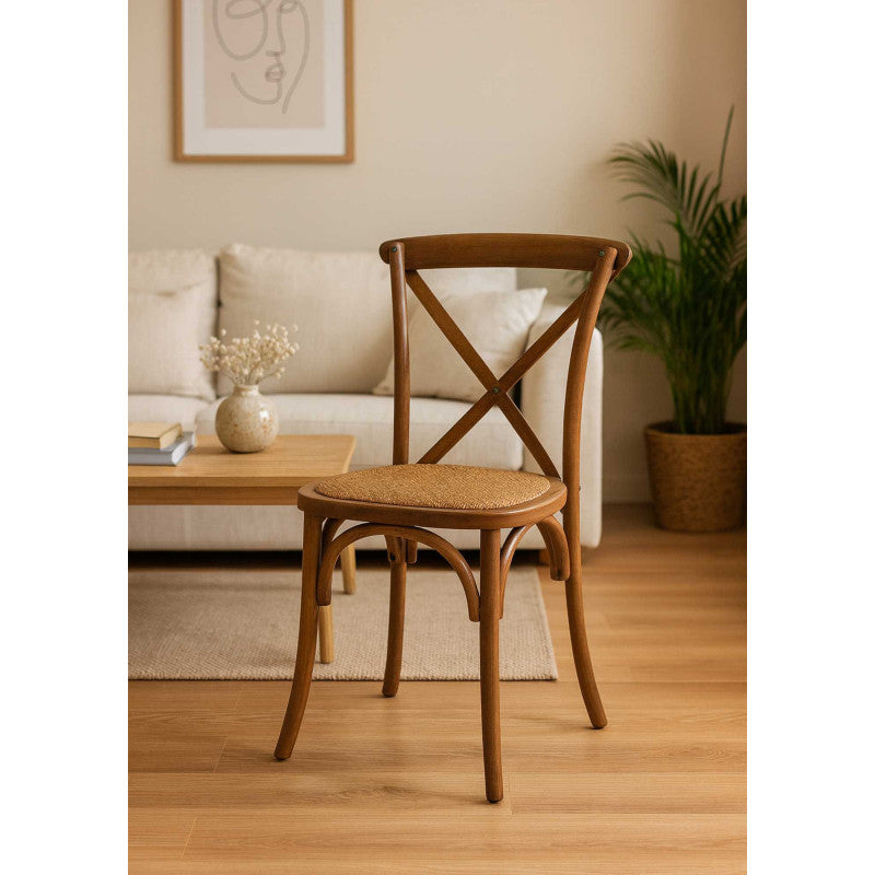 Sedia legno cross marrone chiaro sedutaintreccio impilabile cm 50x50h46,5/88