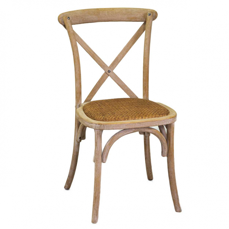Sedia legno cross naturale seduta intreccio impilabile cm 51x55h46,5/89