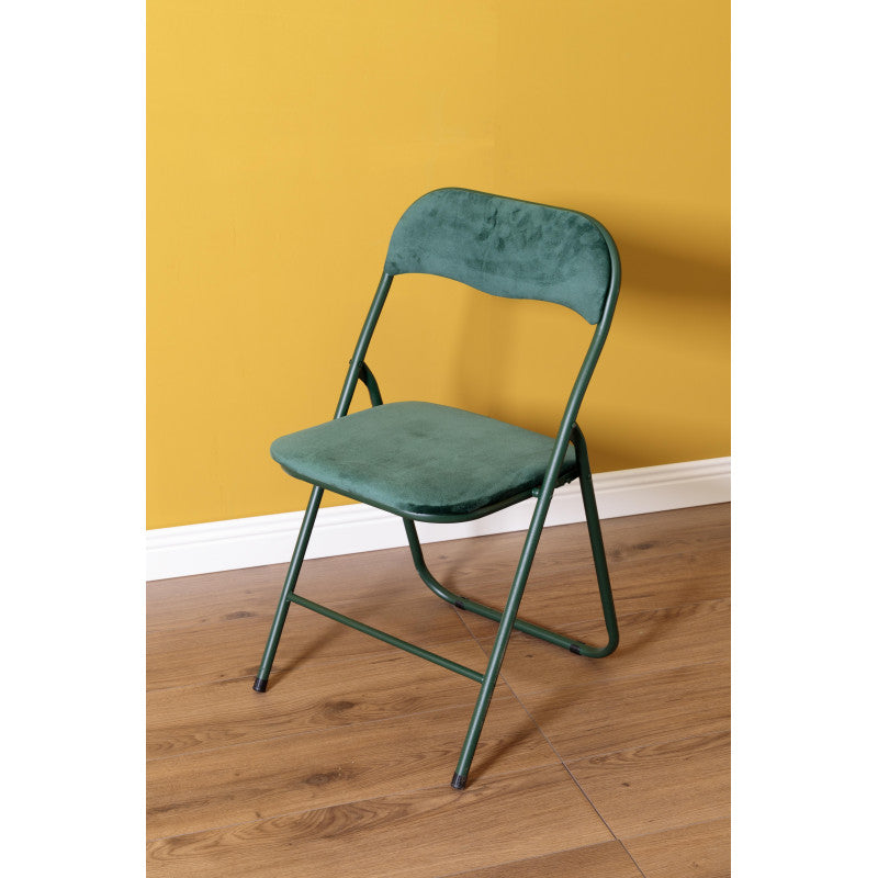 Sedia Pieghevole Amanda In Velluto Verde Scuro Struttura Verde Scuro