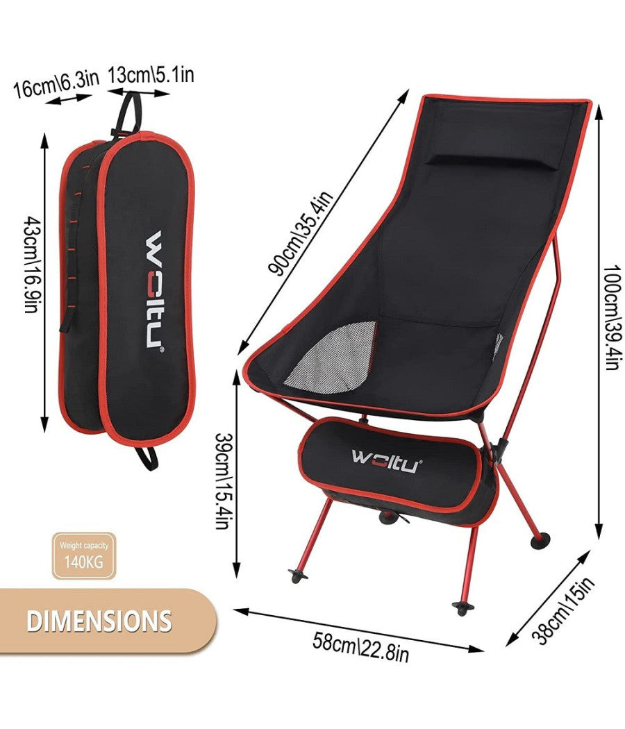 Sedia Pieghevole Da Campeggio Pesca Impermeabile Portatile Carico 140kg Tessuto         