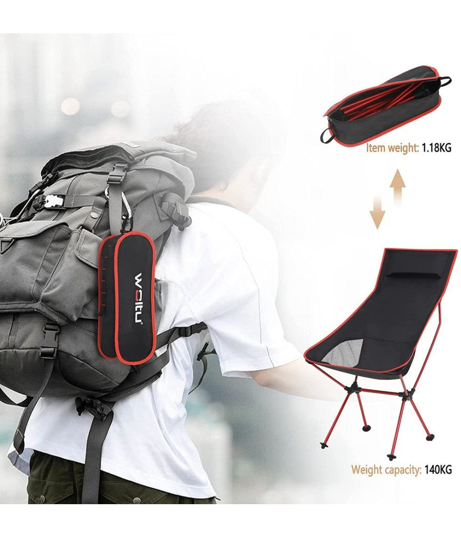 Sedia Pieghevole Da Campeggio Pesca Impermeabile Portatile Carico 140kg Tessuto         