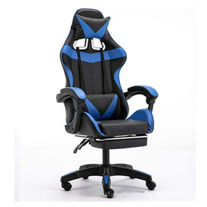 Trade Shop - Sedia Poltrona Ufficio Casa Ecopelle Cuscino Lombare Poggiatesta Piedi Blu Nero -