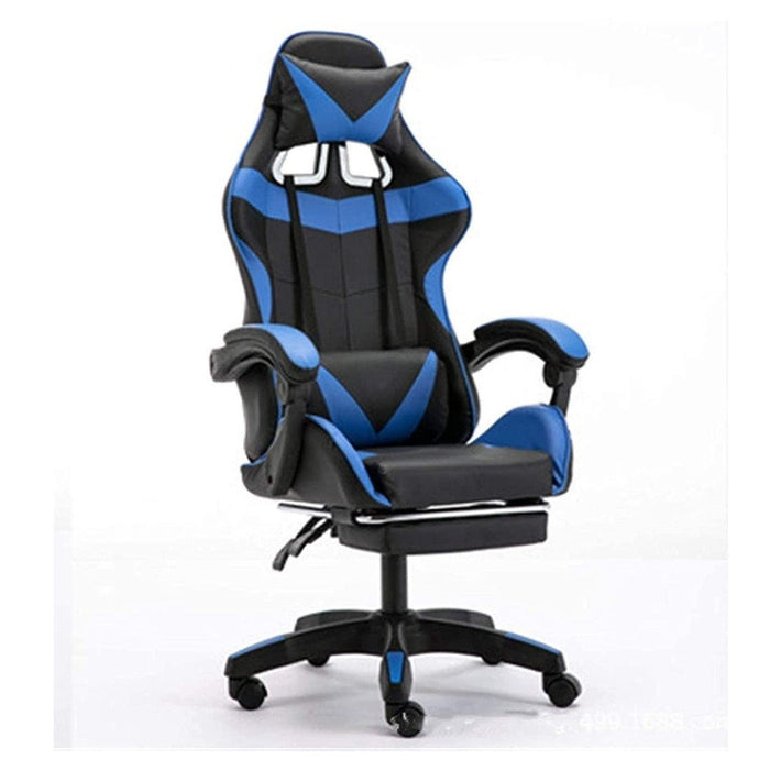 Trade Shop - Sedia Poltrona Ufficio Casa Ecopelle Cuscino Lombare Poggiatesta Piedi Blu Nero -