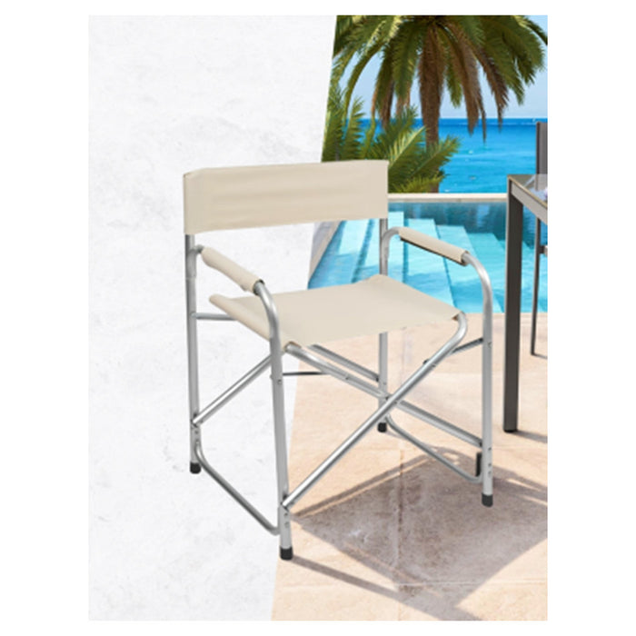 Trade Shop - Sedia Regista Beige Pieghevole In Ferro Per Campeggio Mare Spiaggia Giardino 285008 -