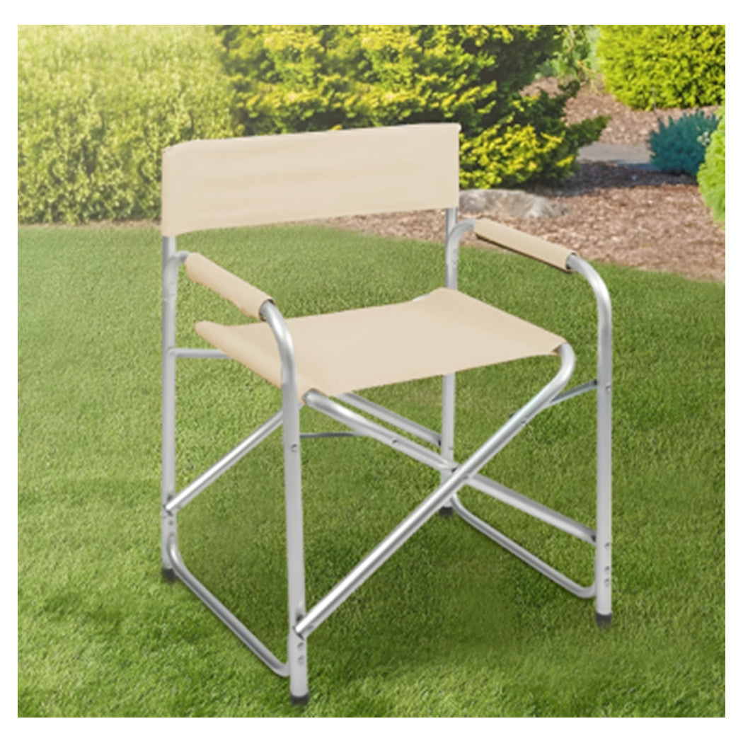 Trade Shop - Sedia Regista Beige Pieghevole In Ferro Per Campeggio Mare Spiaggia Giardino 285008 -