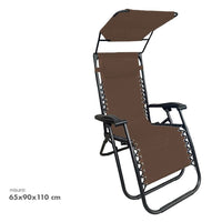 Trade Shop - Sedia Sdraio Con Parasole In Textilene Reclinabile Pieghevole Con Poggiatesta 483015 - Marrone