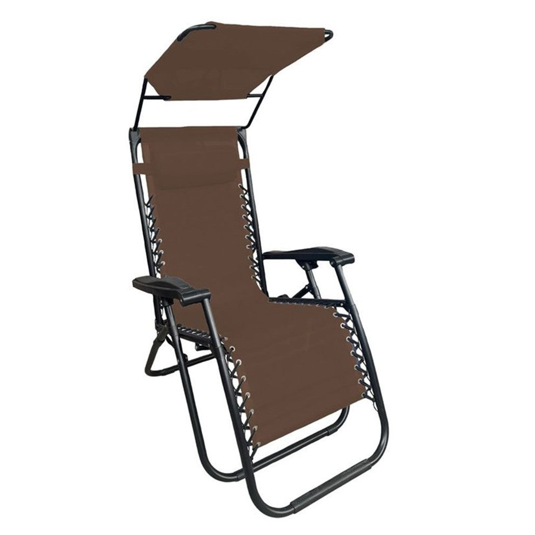 Trade Shop - Sedia Sdraio Con Parasole In Textilene Reclinabile Pieghevole Con Poggiatesta 483015 - Marrone