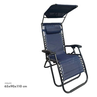 Trade Shop - Sedia Sdraio Con Parasole In Textilene Reclinabile Pieghevole Con Poggiatesta 483015 - Blu