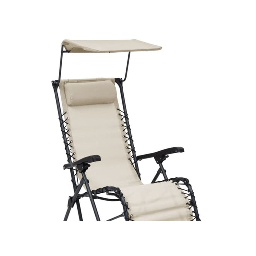 Trade Shop - Sedia Sdraio Con Parasole In Textilene Reclinabile Pieghevole Con Poggiatesta 483015 - Beige