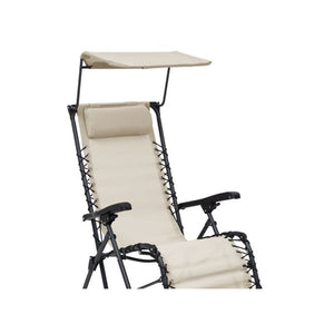 Trade Shop - Sedia Sdraio Con Parasole In Textilene Reclinabile Pieghevole Con Poggiatesta 483015 - Beige